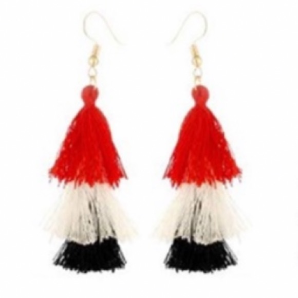 Red White Black Tiered Tassel Drop Earrings